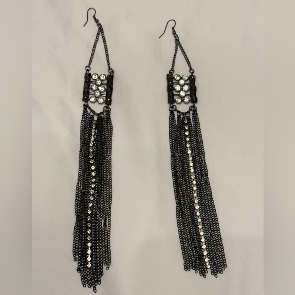 Elegant Black and Silver Tassel Earrings